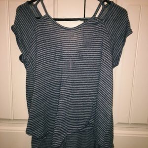 Blue white striped shirt.